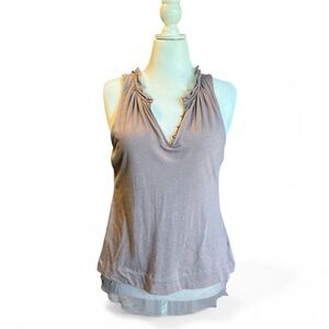 Anthropologie Ric Rac Taupe Layered Split Ruffle Neck Sleeveless Blouse L EUC